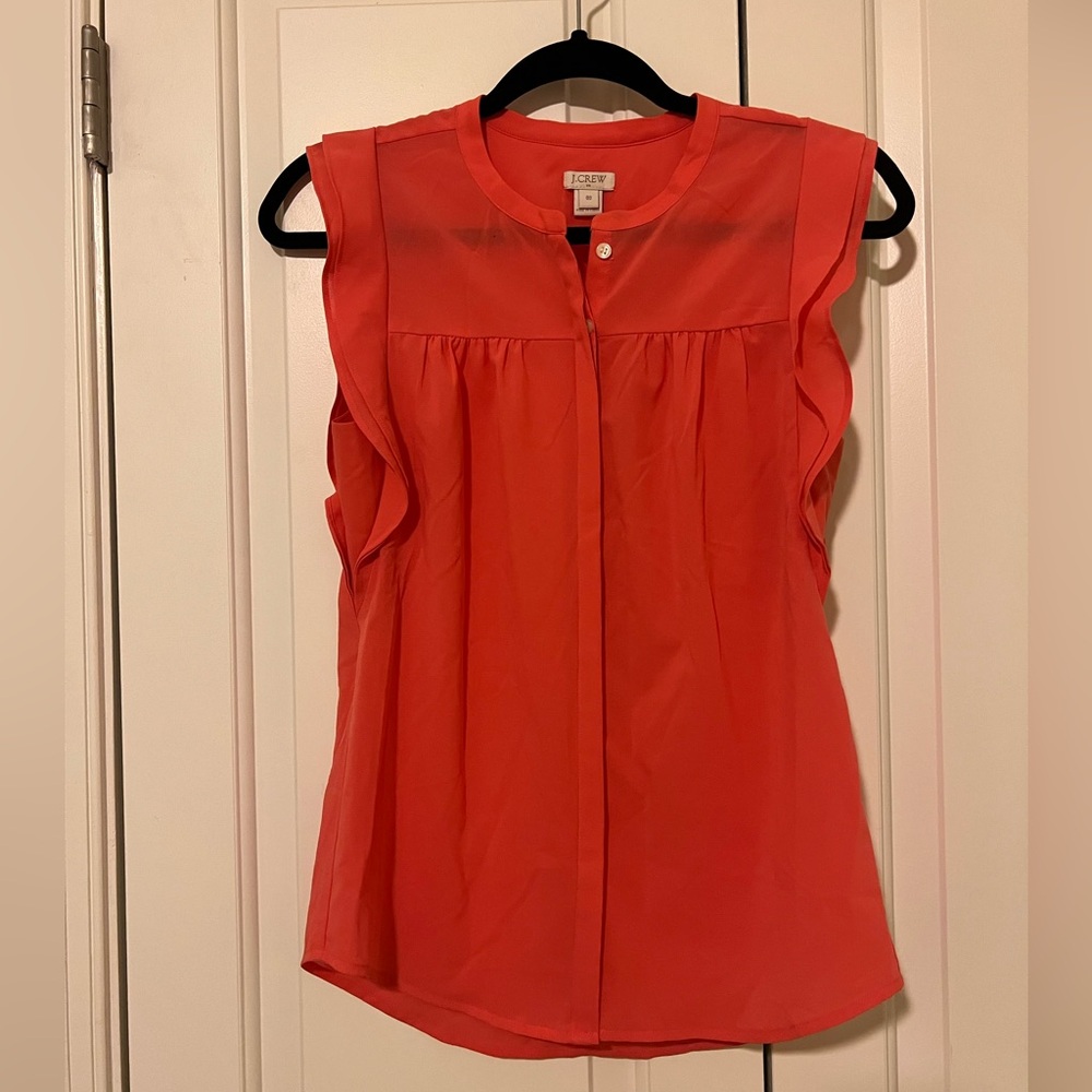 J Crew coral ruffle sleeve top